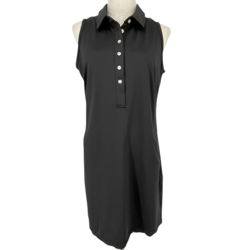 Tee 2 Sea Black Sleeveless Collared Golf Tennis Polo Dress Sz M Sport Athleisure